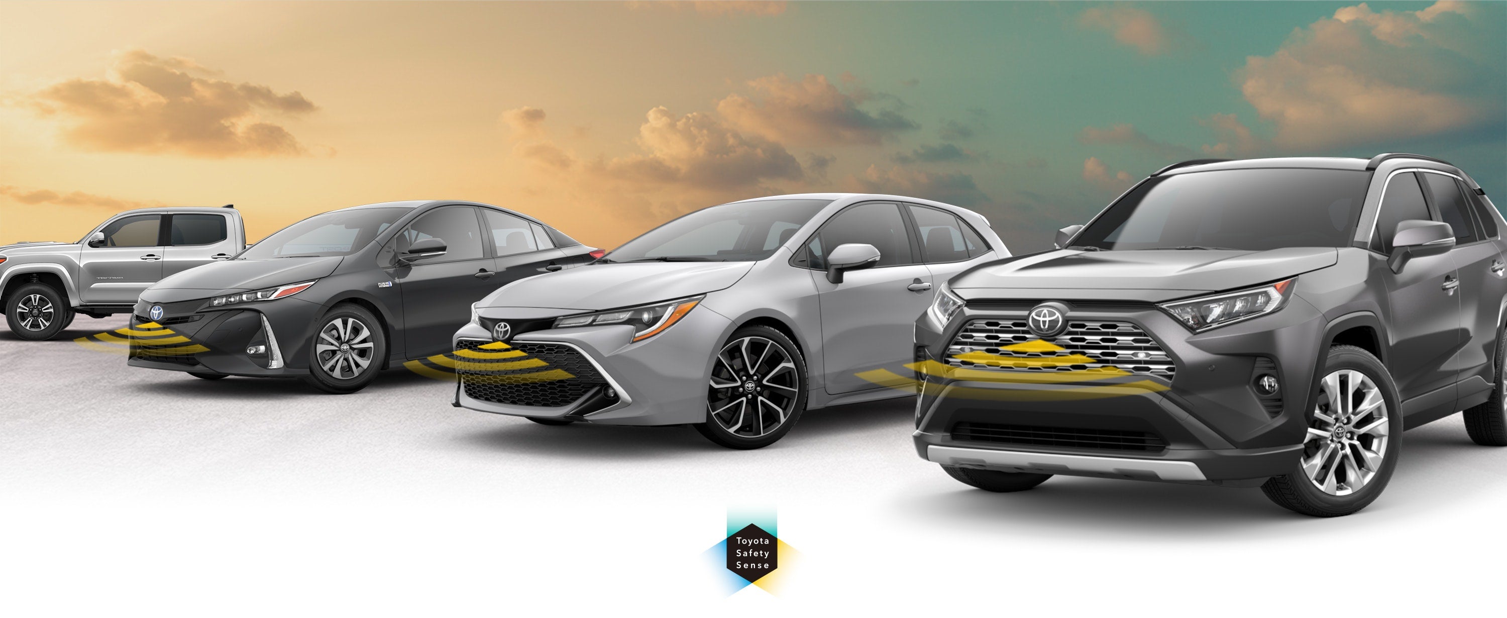 Toyota Safety Sense: Designed for Safety. Options shown on Toyota models including RAV4, Tacoma, and Camry, available now at Mid-City Toyota in Eureka CA.