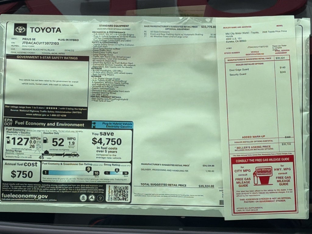 2026 Toyota Prius Plug-in Hybrid SE