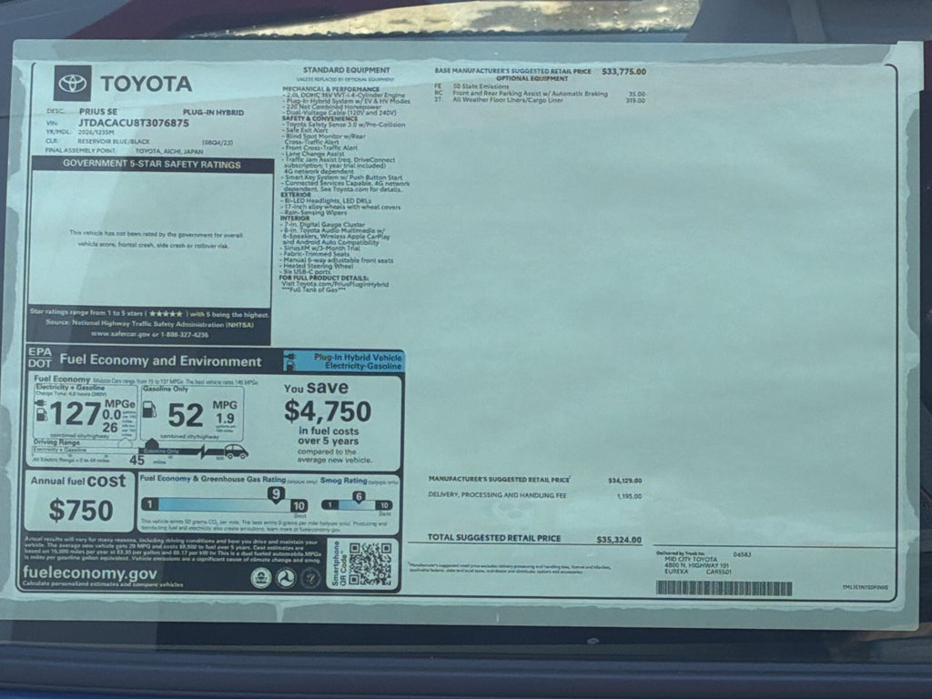 2026 Toyota Prius Plug-in Hybrid SE