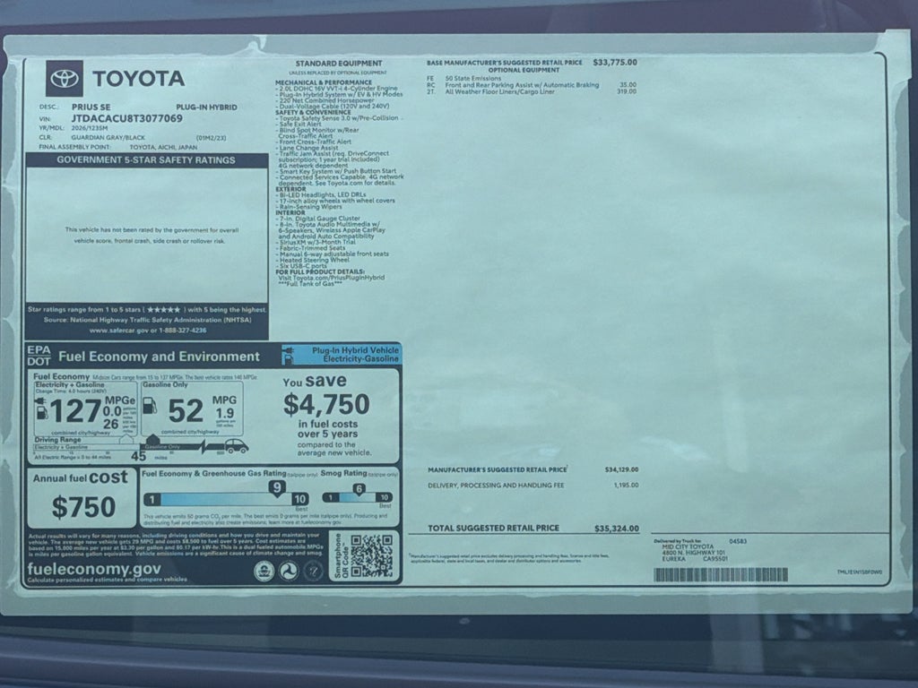 2026 Toyota Prius Plug-in Hybrid SE