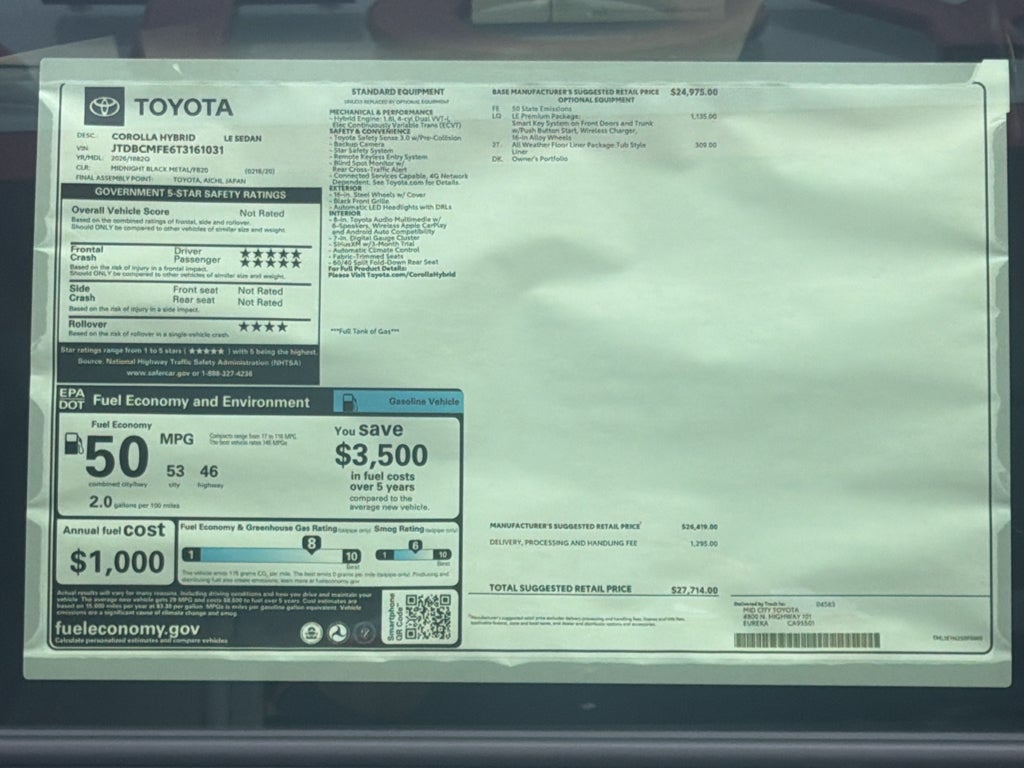 2026 Toyota Corolla Hybrid Hybrid LE